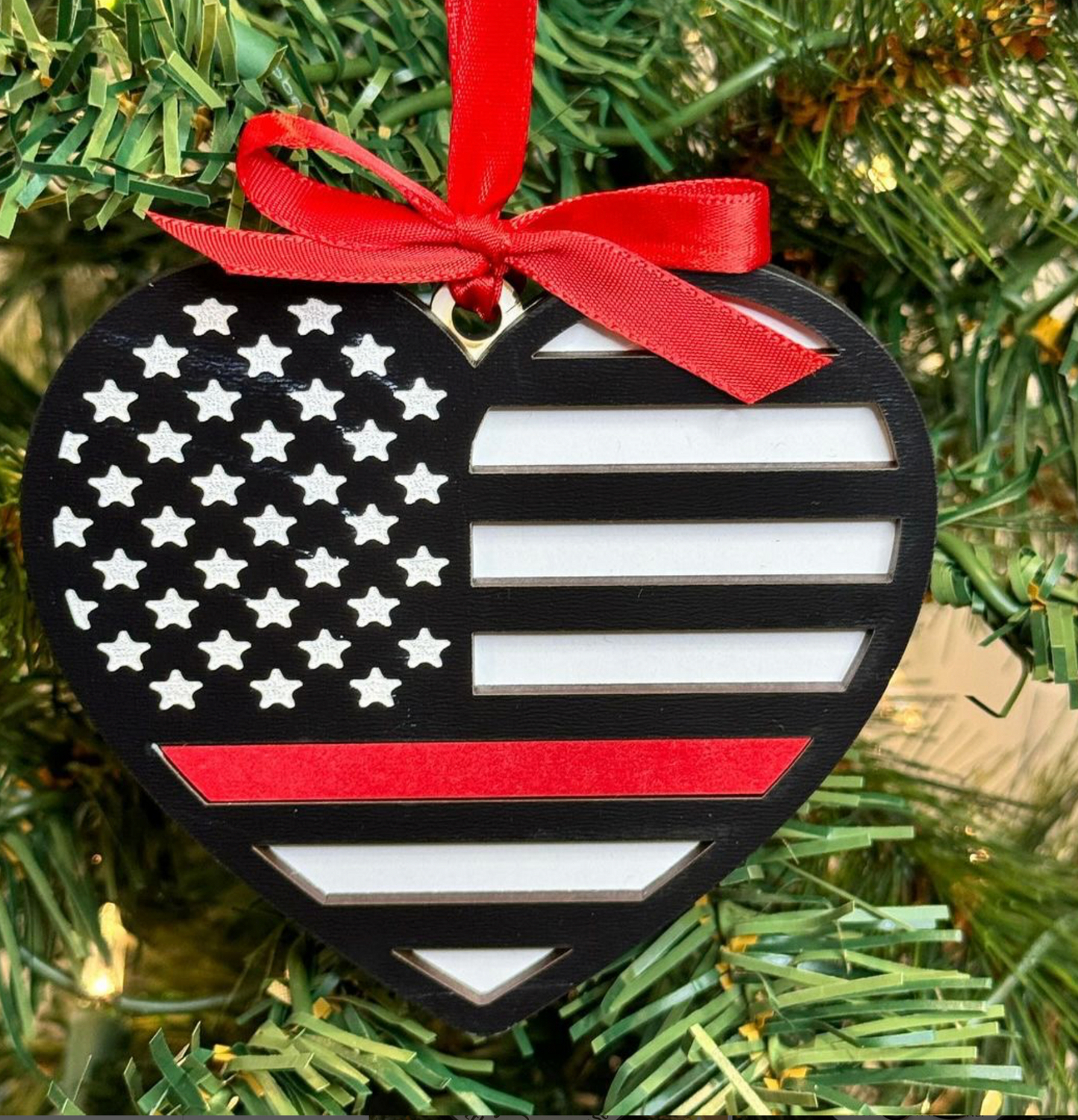 Thin Red Line Heart Ornament